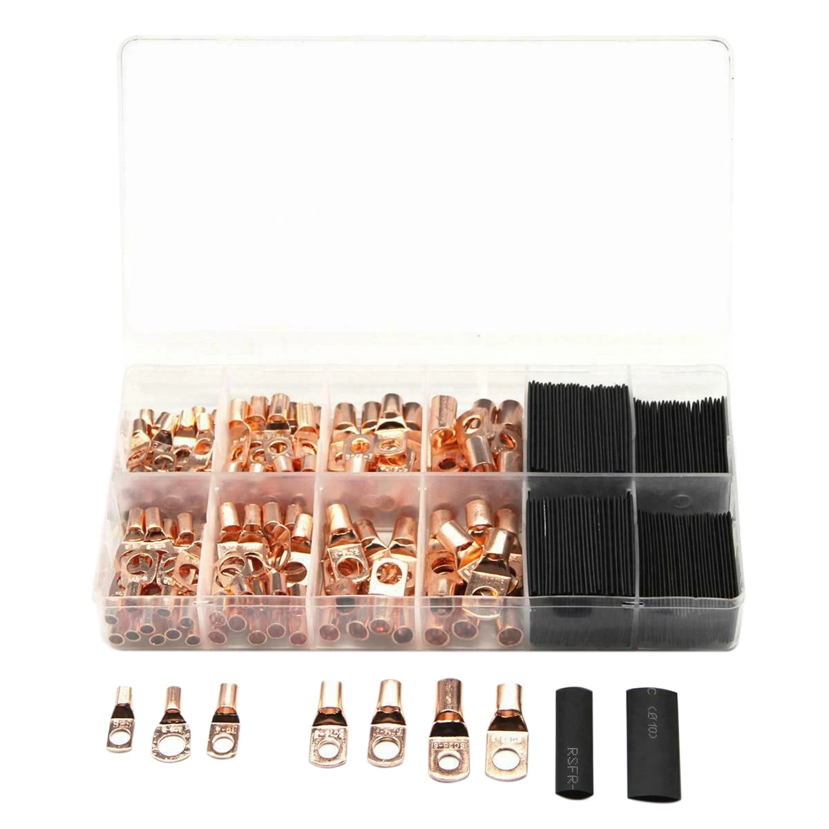 

260Pcs Car Copper Wire Connector Copper Nose Terminal Block Car Terminal Wire Crimp Connector with Heat Shrink Tube Kit