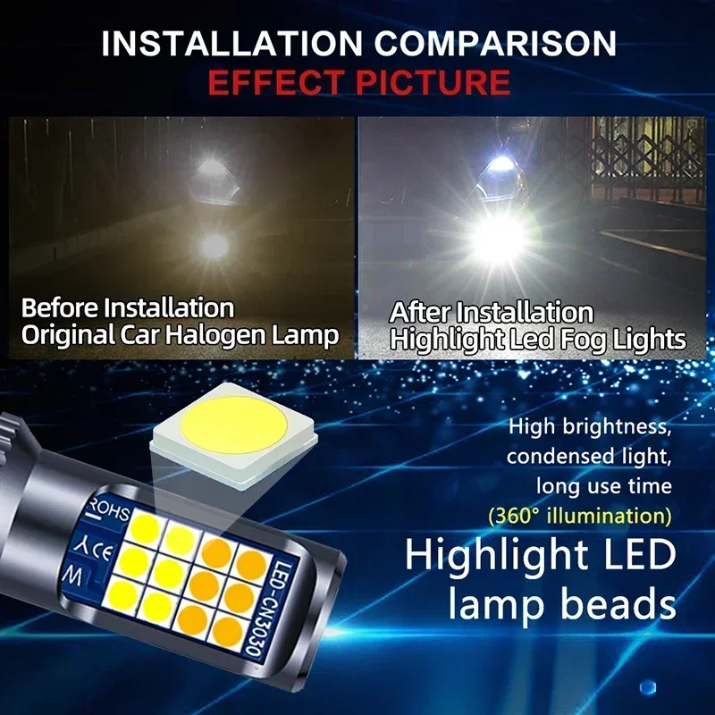 White Yellow LED Car Fog Light Bulbs H11 H8 6000K 3000K