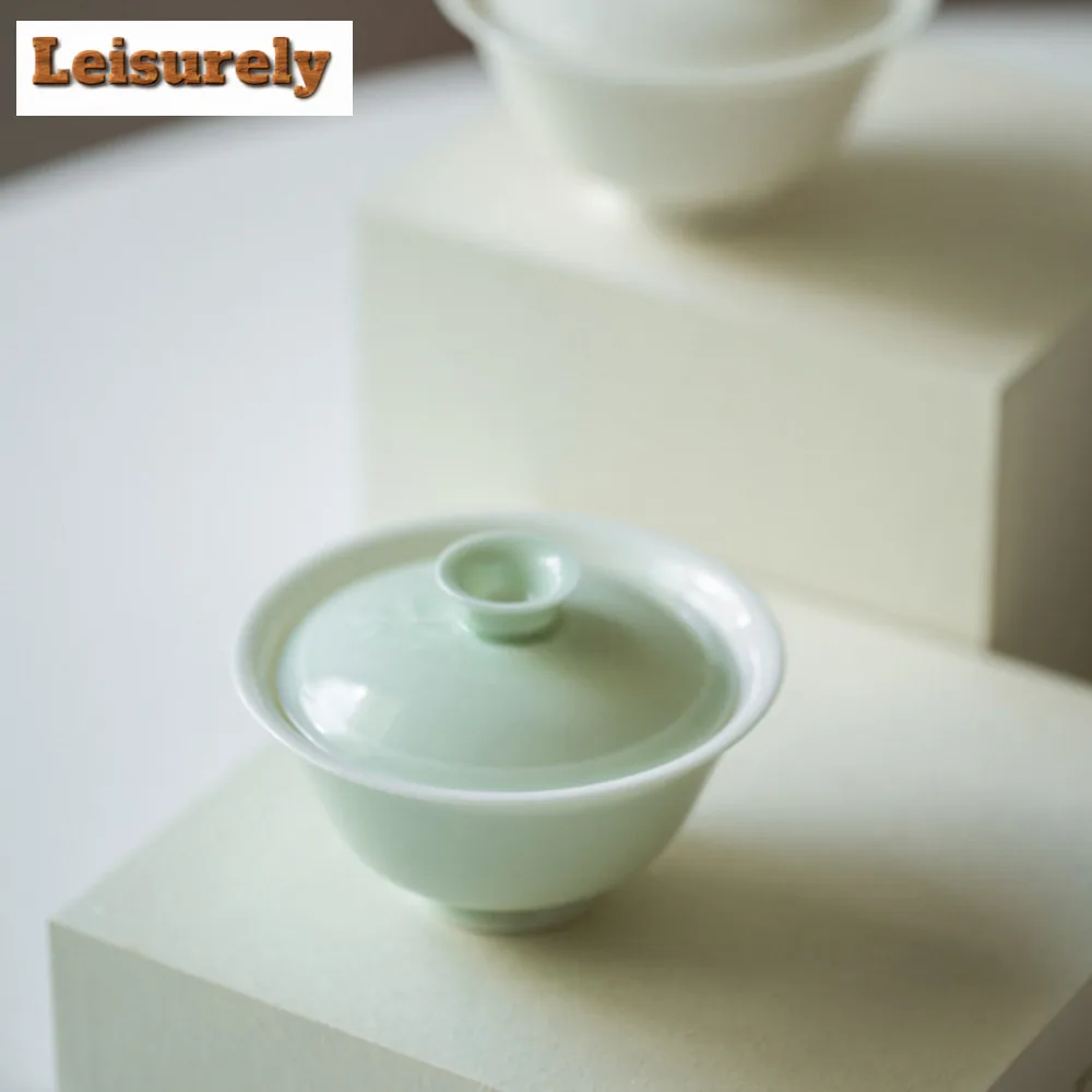 100ml White Porcelain Bamboo Shadow Gaiwan Boutique Solid Color Thin Tire Tea Tureen Tea Maker Cover Bowl for Ornaments