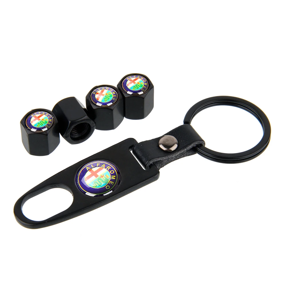 Elegant 4PCS Car Tire Valve Caps with Keychain Decoration - Premium Auto Accessories Collection