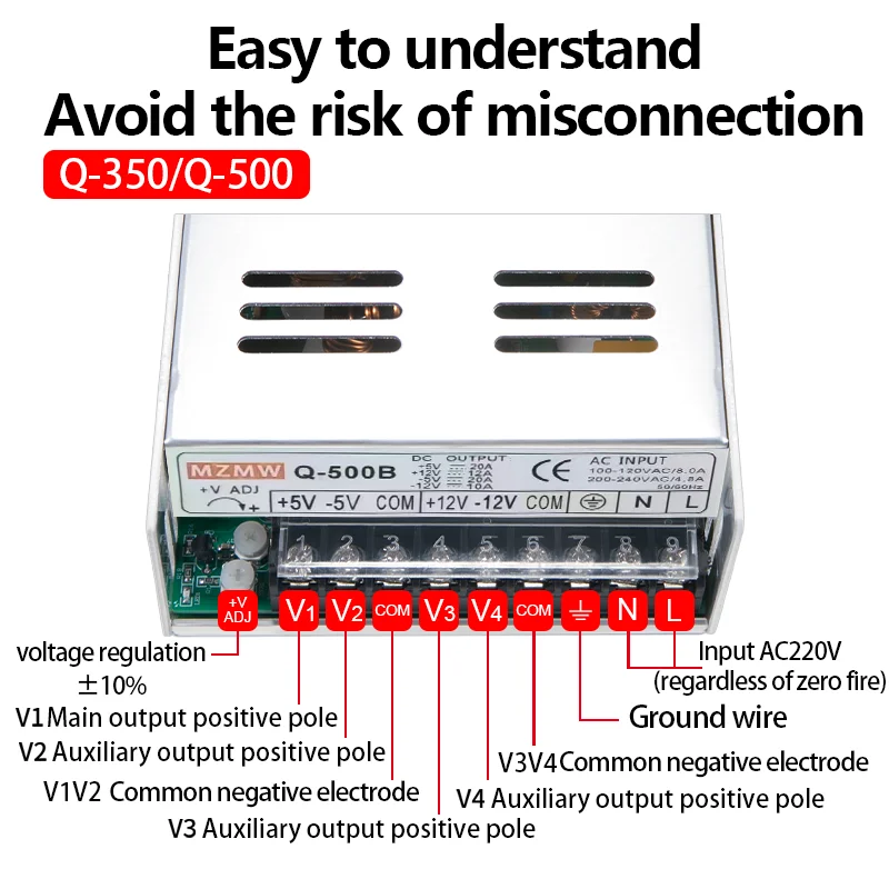쿼드 출력 스위칭 전원 공급 장치, 4 방향 SMPS LED 스트립 드라이버 변압기, 60W, 120W, 350W, 500W, AC/DC 5V, 12V, 24V -5V -12V