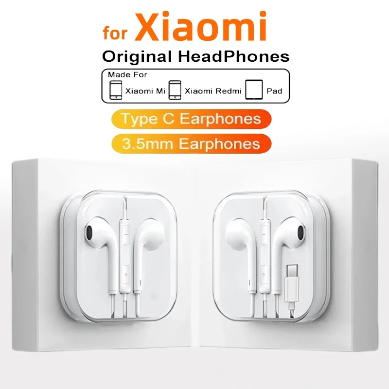 Original Type C Wired Headphone 3.5MM Earphone For Xiaomi Mi 13 12 11 Pro Ultra Lite Redmi Poco Huawei Samsung Earbud Headset wired earphone