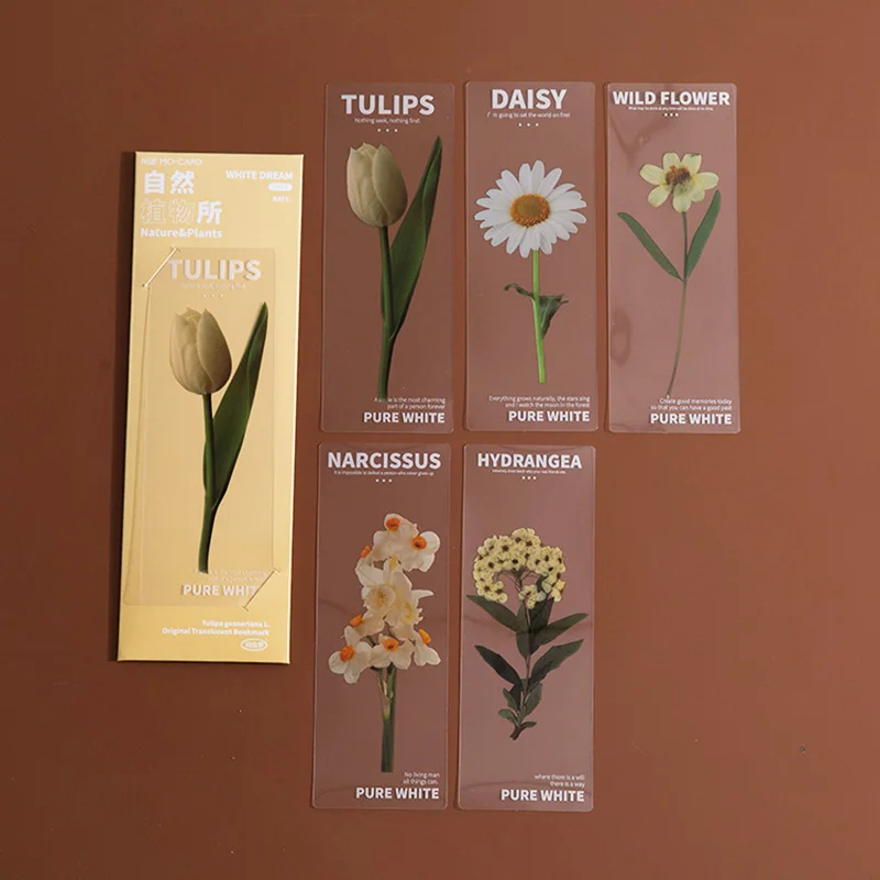 5pcs Natural Plants Flower Series Bookmark Pvc Translucent Reading Book Mark Retro Book Page Marker Stationery Supplies