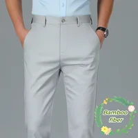 Bamboo Fiber Casual Pants Solid Color Men's Spring Summer Leisure Straight Business Formal Suit Pants Fashion Male Trousers
