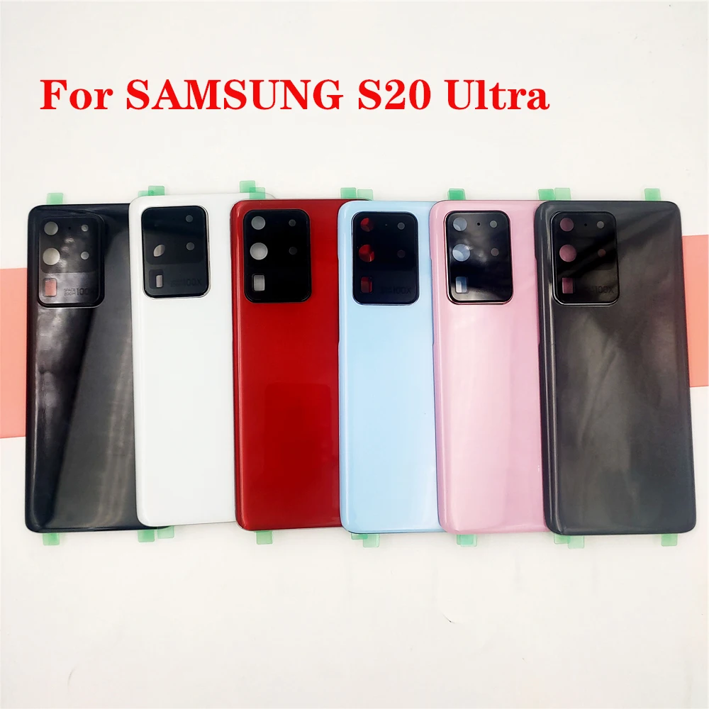 Verre arrière d'origine pour Samsung Galaxy S20 Ultra S20U 5G, coque de batterie, panneau de porte arrière, pièces de réparation et cadre d'objectif d'appareil photo