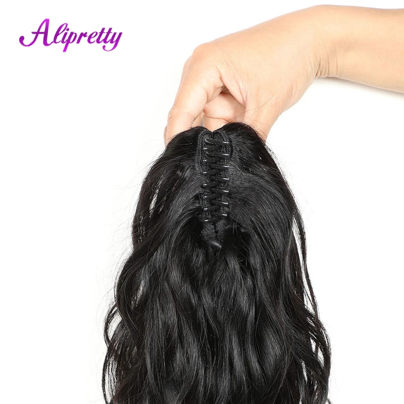 Alipretty-Brazilian Ponytail Cabelo Humano para Mulheres, Ondulado Natural, Clip Ins Hairpieces, Extensões de Onda Corporal