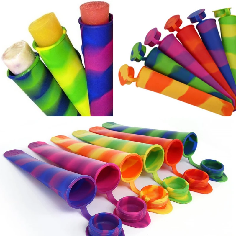 Rainbow silicone ice tube mold Push up frozen stick cream pop yogurt jelly lolly maker 2pc