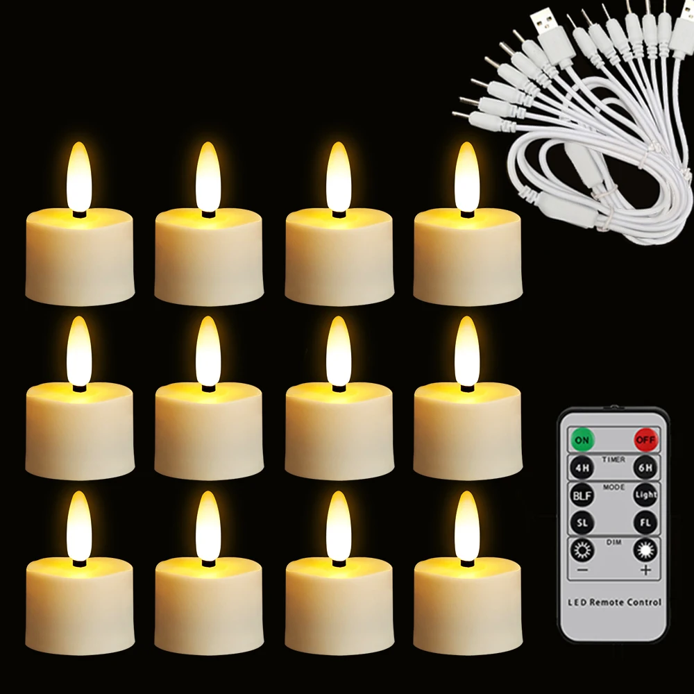 Led Candles Rechargeable Tealight Timer Remote Flashing Flames For Valentine Day Wedding Candle Home Decoration Christmas Candle