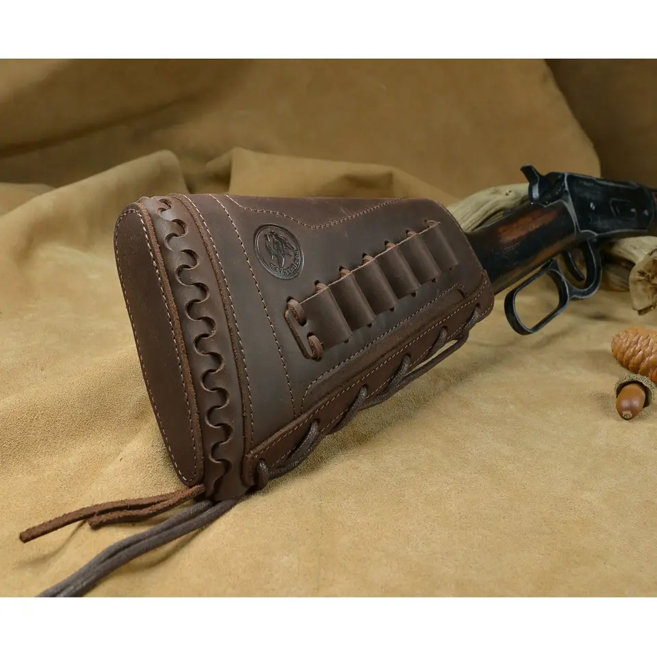 thumbnail image 2 of Ammo Holder Cheek Pad WAYNE'S DOG Leather Cheek Rest & Recoil Pad - No Drill Rifle Stock Harness With Ammo Holder Gun Stock Accessory Leather 2 of 13