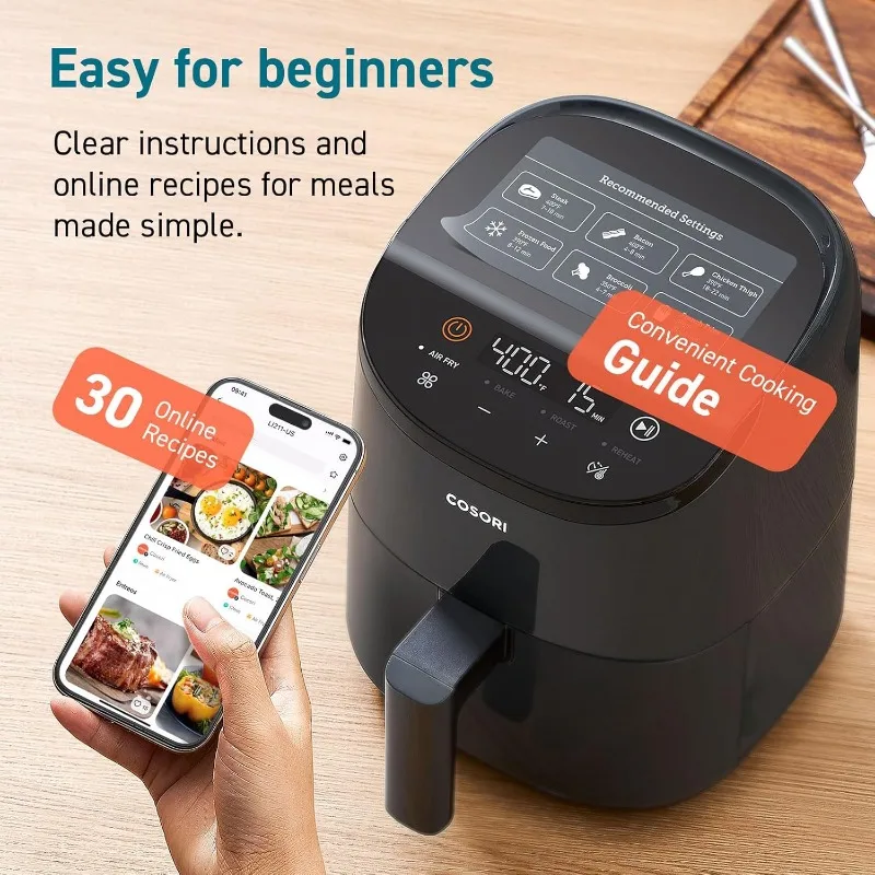 Air Fryer 2.1QT, Small 4-in-1 Air Fryer, 97% Oil Saving, 30 In-App Recipes, Home Air Fryer Oven 4