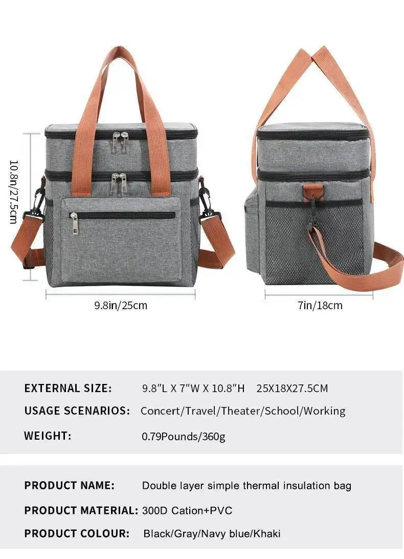 Einfache doppelschichtige Lunchtasche Outdoor Camping Picknicktasche Umhängetasche Camping Handtaschen im Angebot Neue Lunchtasche mit großer Kapazität – Detail 2