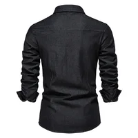 Chemise en denim en coton élastique pour hommes, manches longues, poche pour documents, chemises monochromes pour hommes, coupe couvertes décontractée, vêtements de créateurs, haute qualité 2
