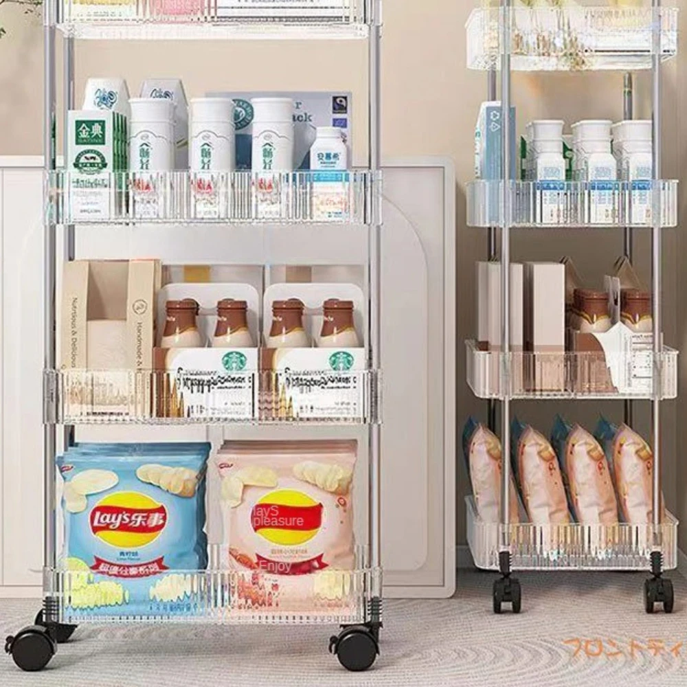 Transparent Trolley Storage Rack Multi Tiered Rolling Trolley Snack Storage Rack Removable Hanging Basket Organizer for Bathroom