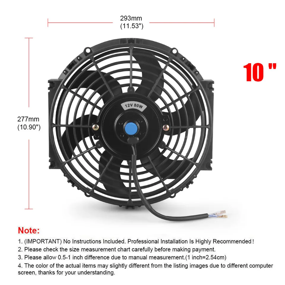 Elektrische Radiator Ventilator 8 Inch Universeel - 10 Bladen 12V 80W 2250 RPM Auto Koeling