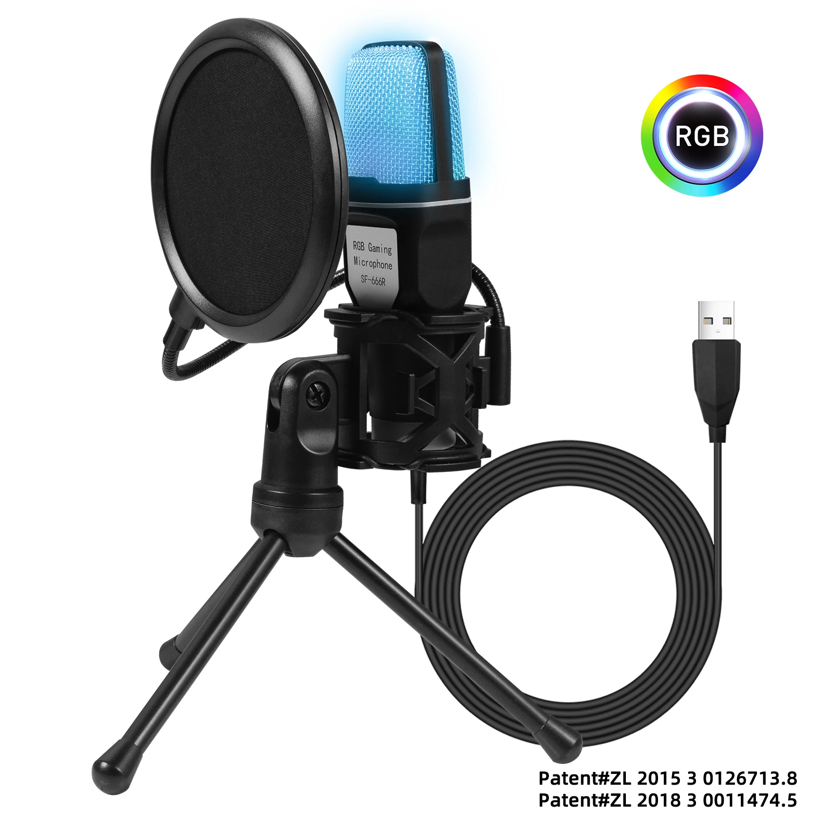 

SF-666R USB Microphone RGB Microfone Condensador Wire Gaming Mic for Podcast Recording Studio Streaming Laptop Desktop PC