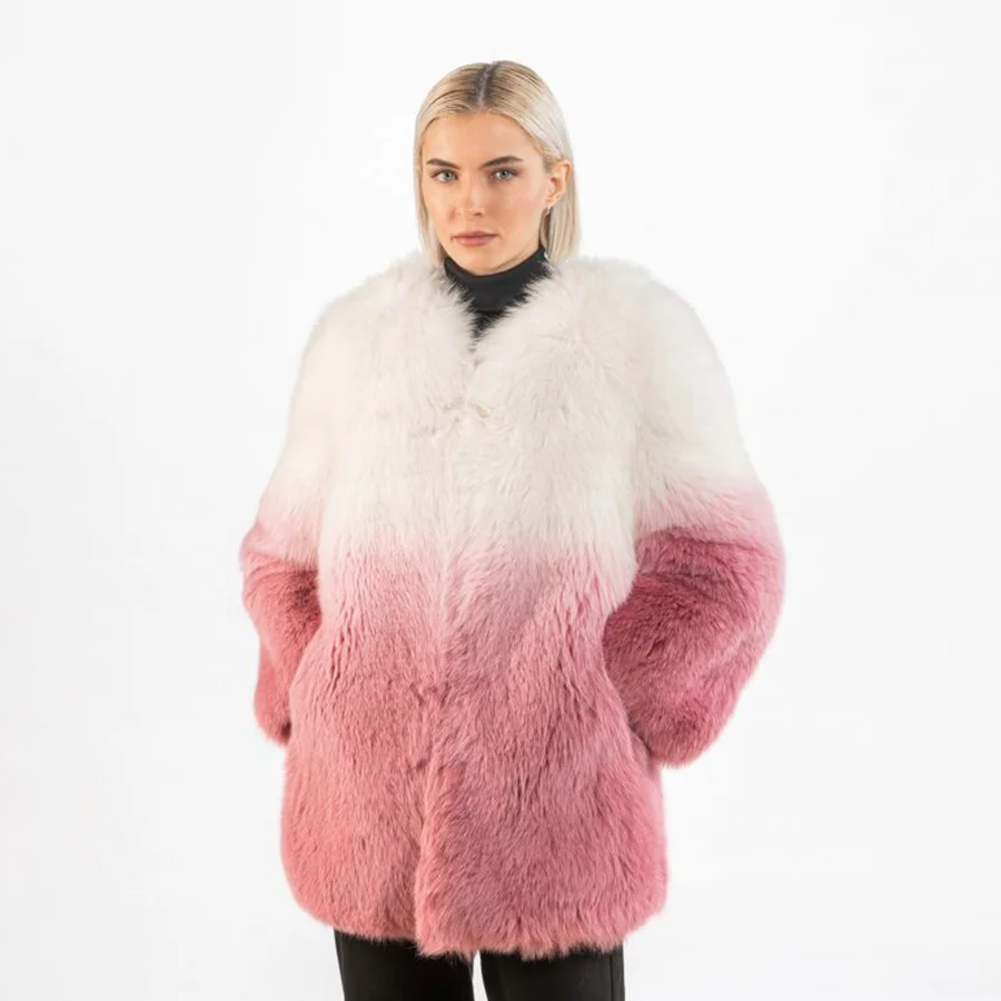 

Jacket High 2023 quality Winter Natural real Long Fox color Coat Female For Fur Women Luxury Sleeves Cozy Contrast