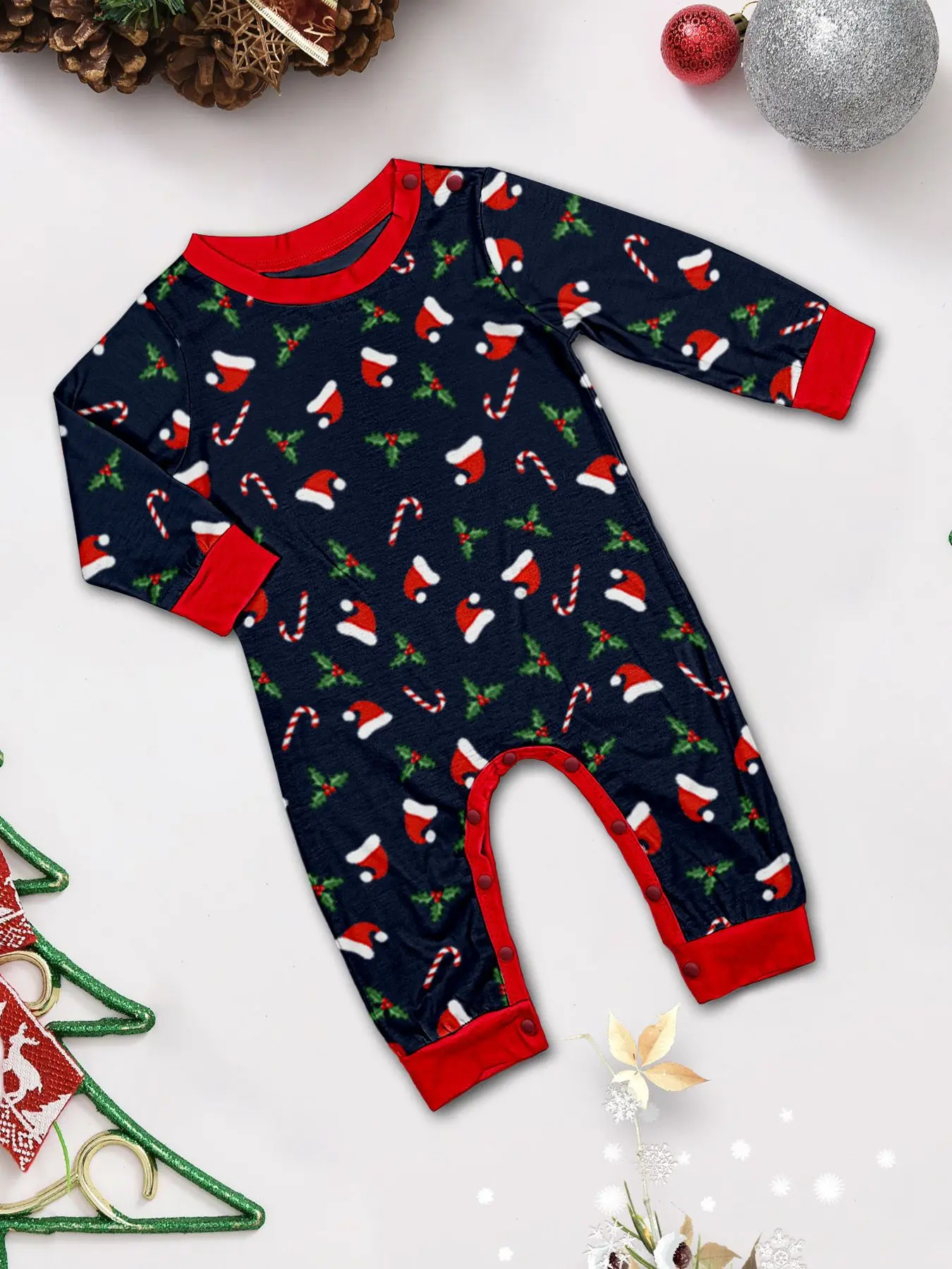 Christmas Family Matching Outfits Mother Father Kids Pajamas Set Santa Hat Print Loose Xmas Sleepwear Baby Romper Dog Clothes 6