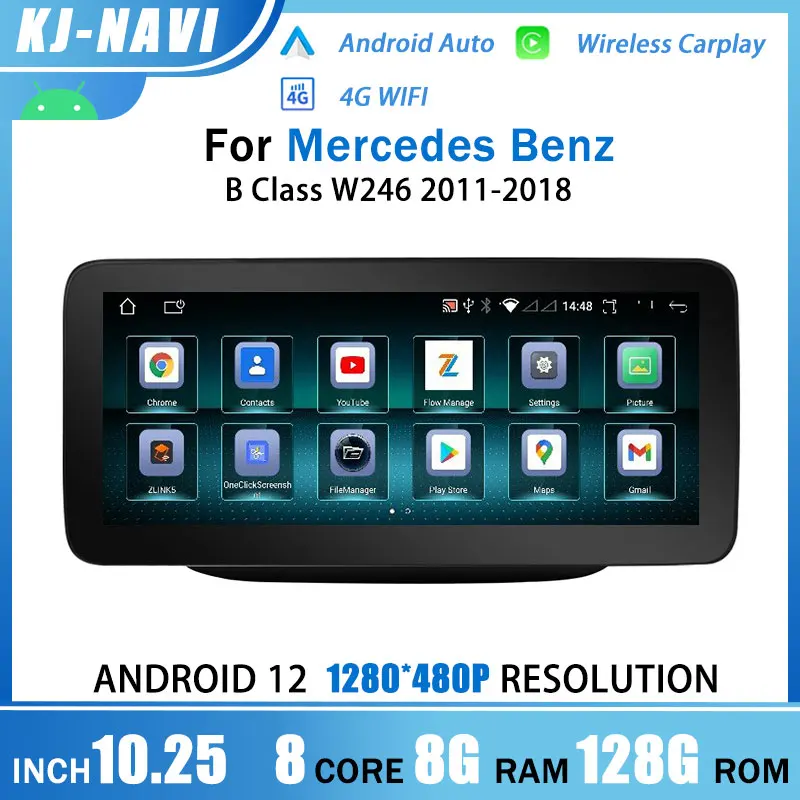 

10.25" Android 12 Car Touch Screen BT WIFI 4G SIM Carplay Auto GPS Multimedia Radio For Mercedes Benz B Class W246 2011-2018