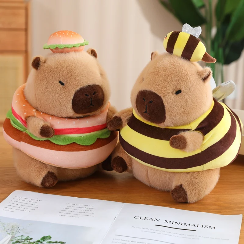 Cosplay Bee Capybara Hamburger Cloth Capibara PLushie Stuffed Vegetable Pumpkin Carrot Peppers Eggplant Hoodie Hat Toys for Kid