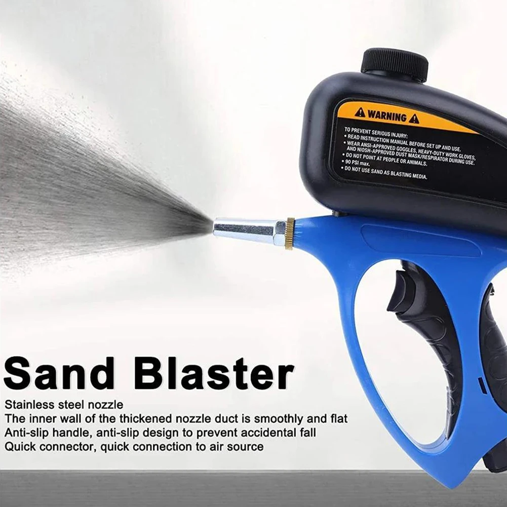 90 PSI Portable Gravity Sandblasting Gun with Nozzle&Gloves Pneumatic Sandblaster Removing Spot Rust Blasting Device