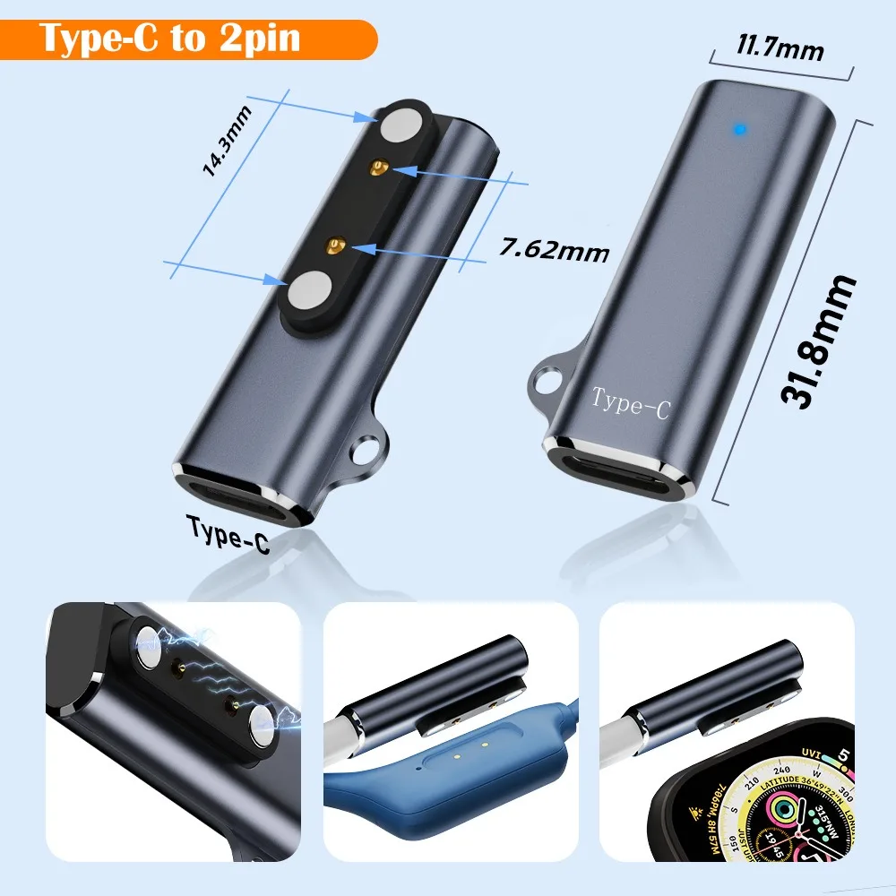 Magnetic Charging Adapter for USB C to Smart Watch and Bone Conduction Headphones