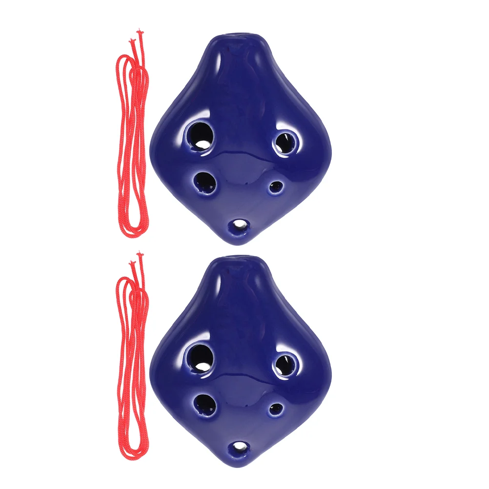 

2 Pcs Ocarina Lanyard Ceramic Music Instrument 6 Hole Mini Fun Instruments for Adults Small Ceramics Wind