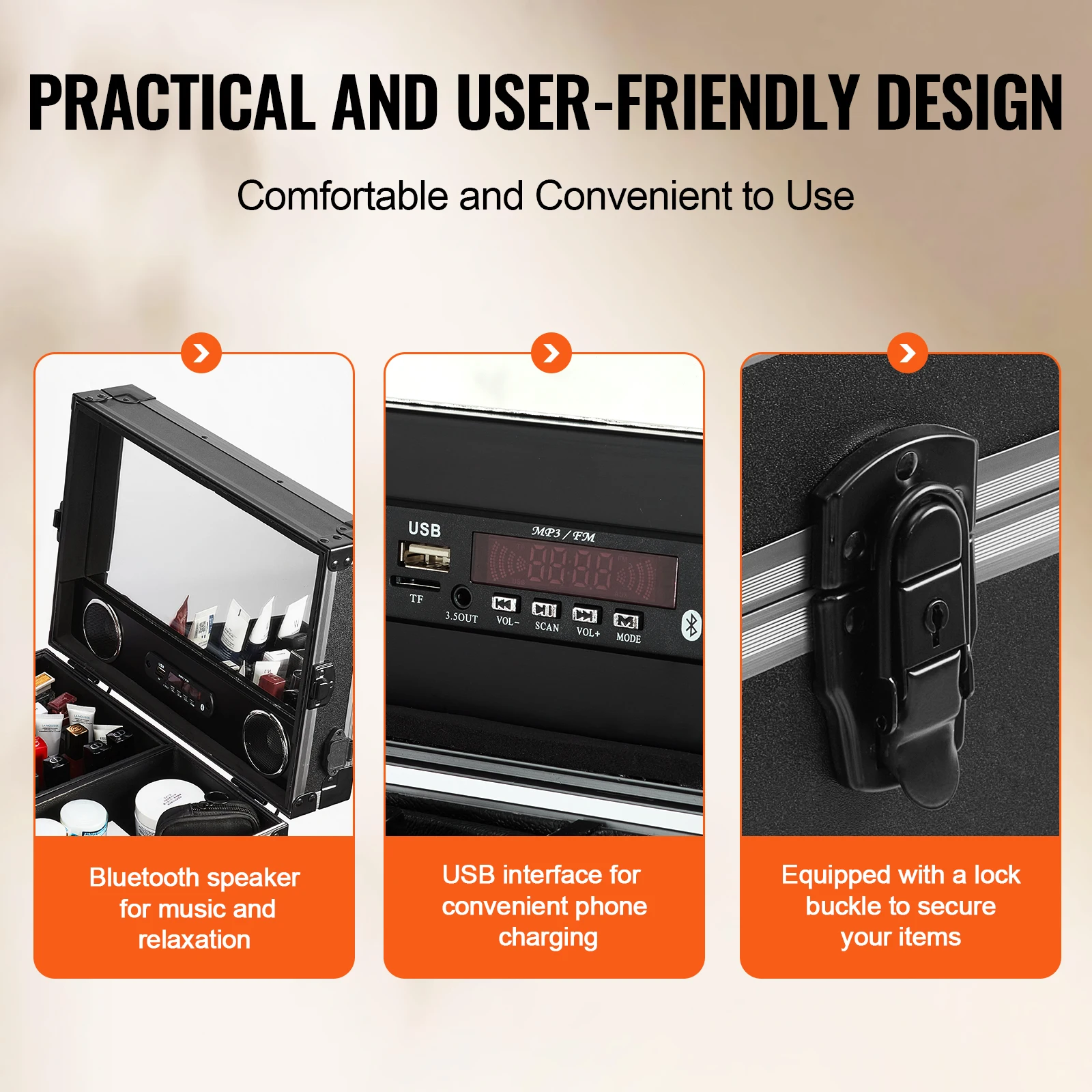 VEVOR Professional Makeup Train Case Aluminum Cosmetic Case Workbench With Supporting Legs Rolling Makeup Case Extra Large 5