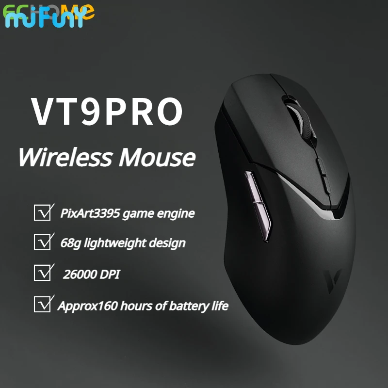 

MiFuny VT9PRO Wireless Mouse 26000DPI Lightweight Chargeable Dual-mode Gaming Mouses for Office E-sports Game Computer Laptop