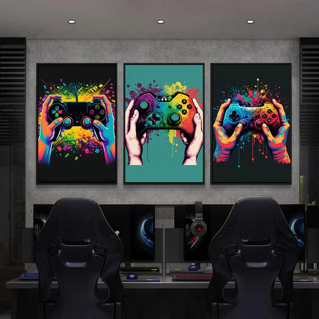 Legal jogo arte da parede pintura em tela colorido gamer controlador jogo  macaco pop arte cartazes e impressões e-sports quarto decoração presente