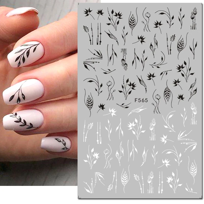 3d Nail Art Decals Geometric Lines Black White Laces Tropical Palms Leaves Flowers Nail Stickers Decoration For Nail Tips Beauty 3
