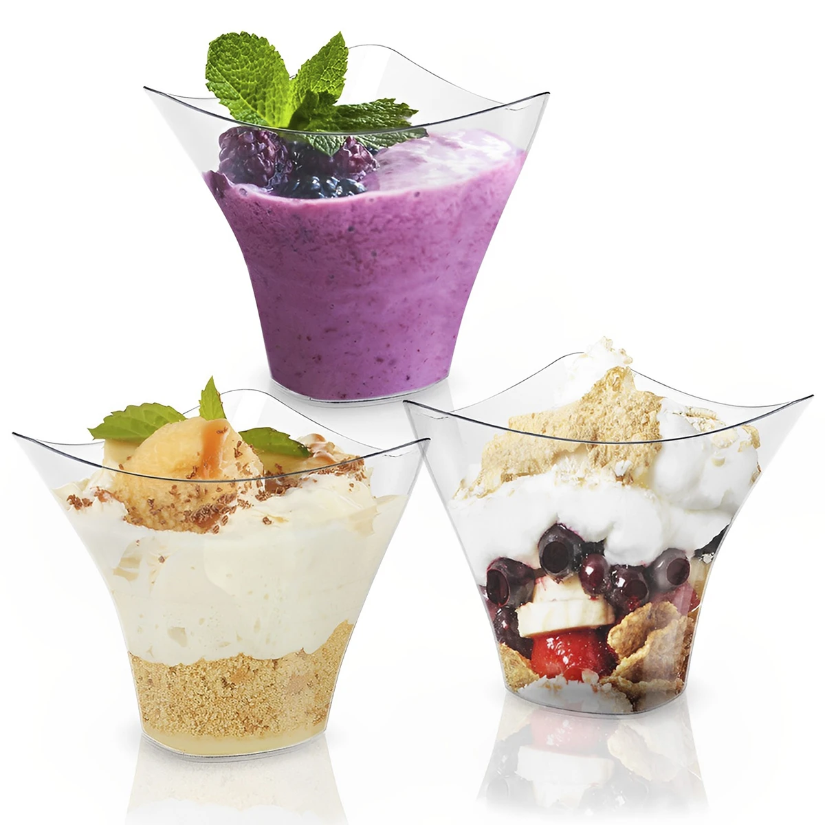 50 Pcs Dessert Cups with 50 Spoons Clear 3.38oz/100ml Mini Reusable Dessert Pots Clear Plastic Parfait Appetizer Cup Mousse 4