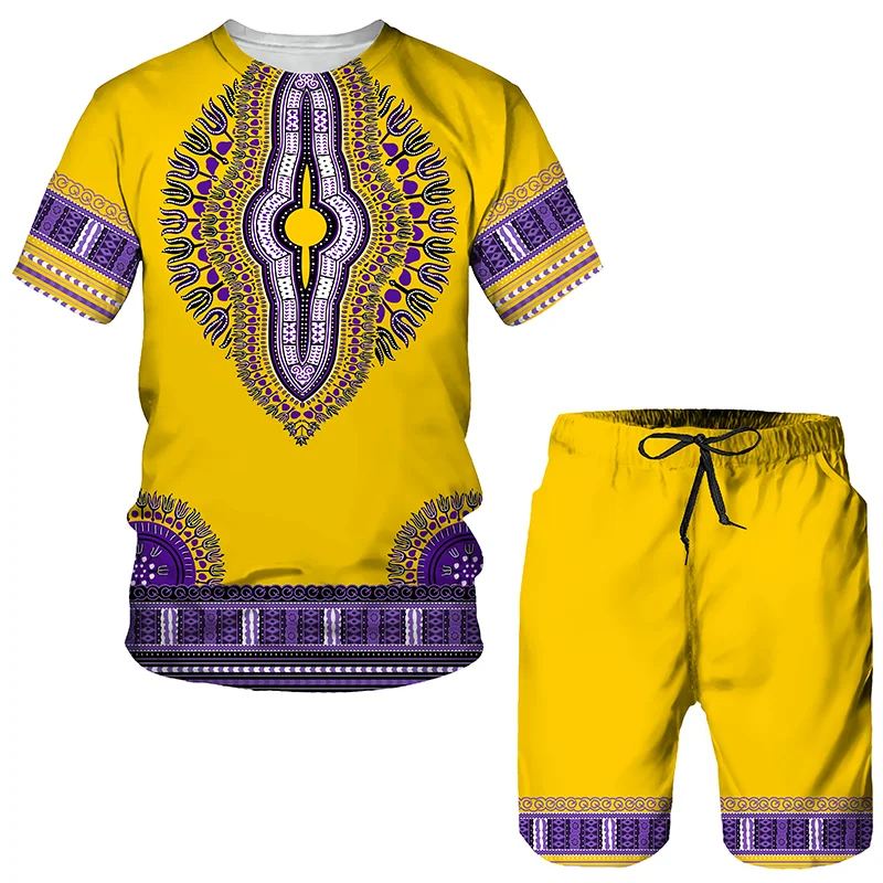 

Summer 3D African Print Casual Men Shorts Suits Couple Outfits Vintage Style Hip Hop T Shirts +Shorts Male/Female Tracksuit Set