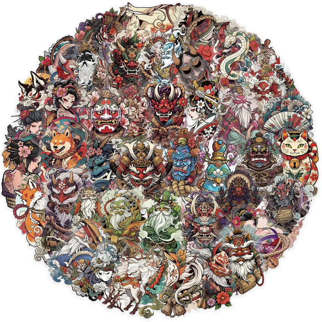 50 Stück transparente japanische Tattoo-Kunstaufkleber – wasserfeste PET-Aufkleber für Scrapbooking, Gitarre und Laptop-Dekoration