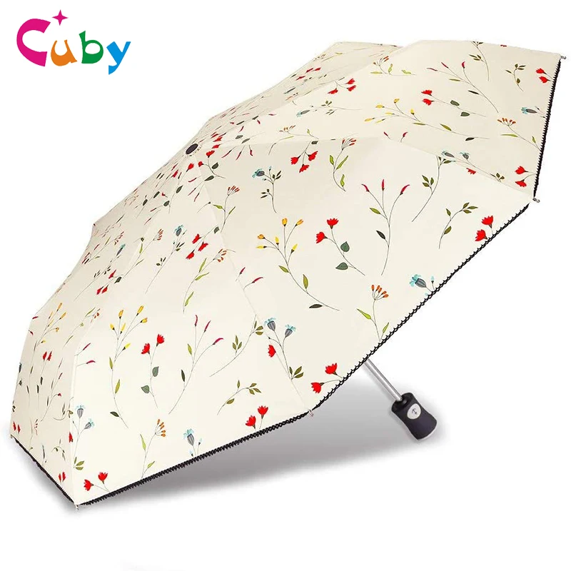 

CUBY Lightweight UV Umbrella Rain Women Windproof Durable 3 Folding Sun Umbrellas Portable Sunscreen Female Parasol Umbrella