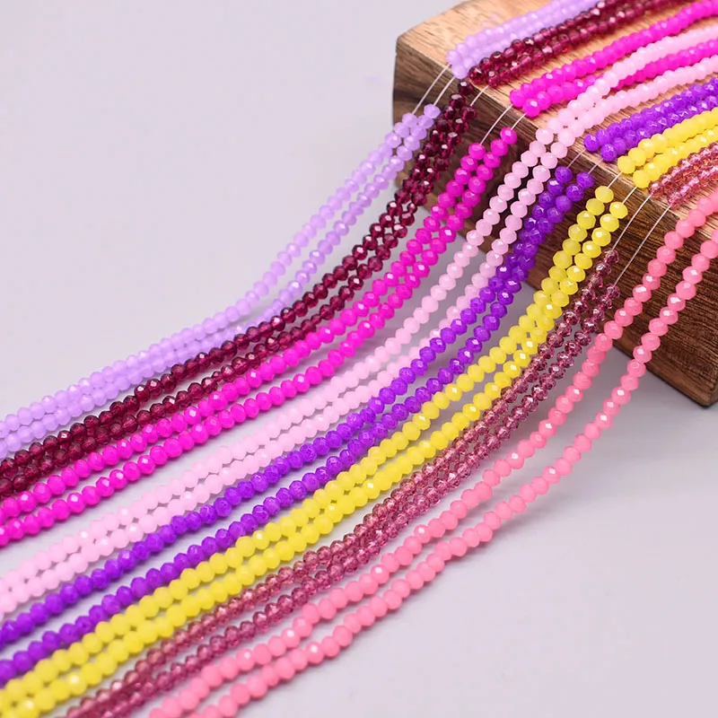 1 2 3 4mm Rose Red Dyeing Rondelle Crystal Glass Beads Flat Faceted Loose Spacer Glass Beads for Jewelry Making Jewelry DIY
