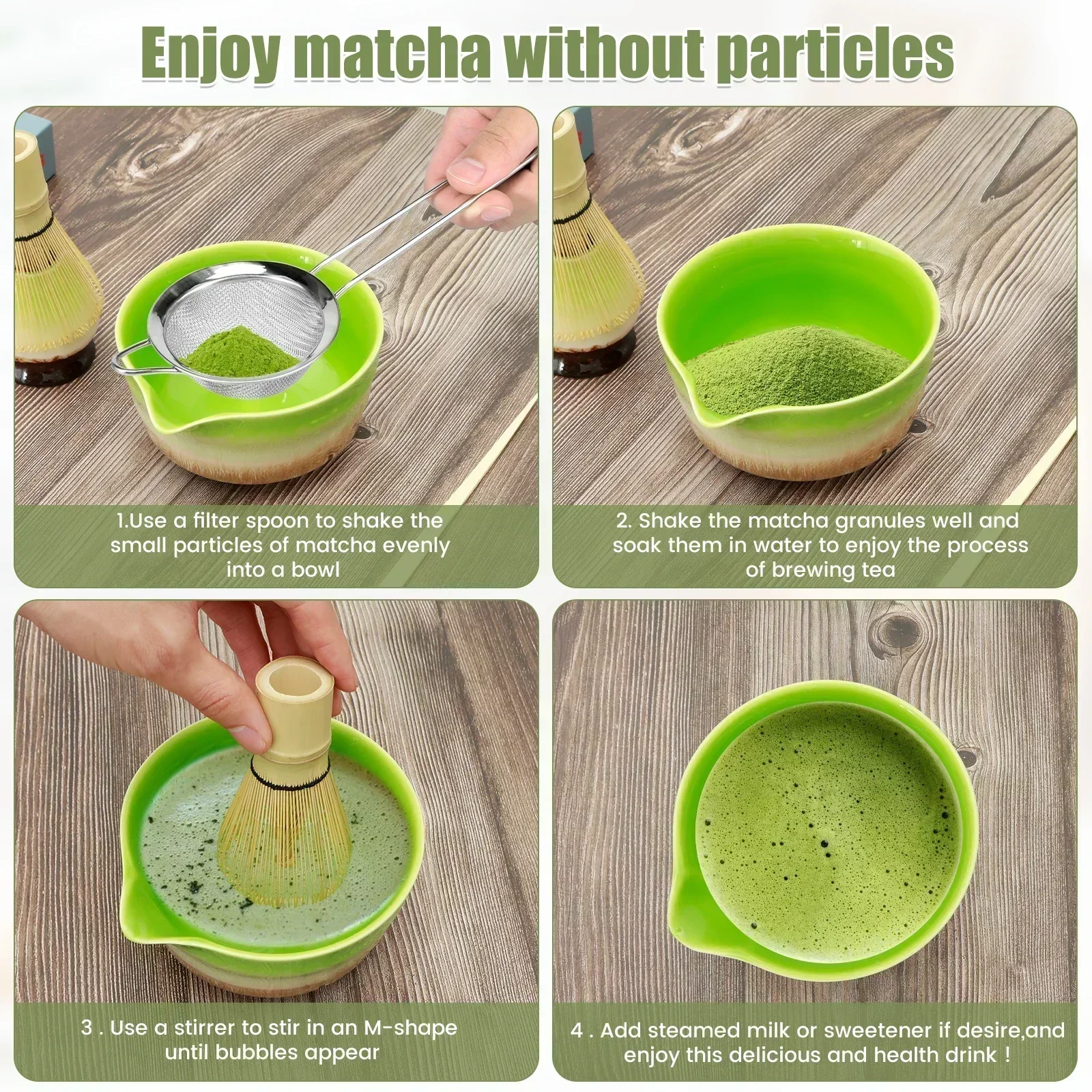 Matcha Whisk Set Matcha Tea Tools Matcha Whisk Handmade Bamboo Tea Scoop Tea Strainer Storage Holder 4Pcs