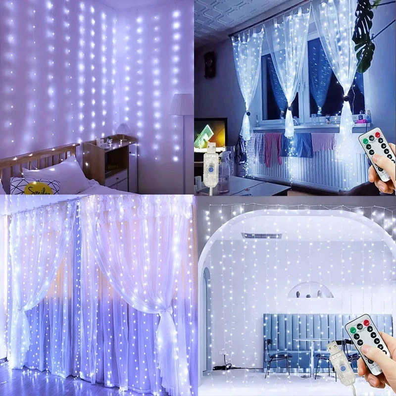 Description Picture 5 of item2025 Christmas Curtain LED String Lights USB Plug Hanging Light Decor Xmas Wedding Bedroom Indoor Christmas Decoration for Home