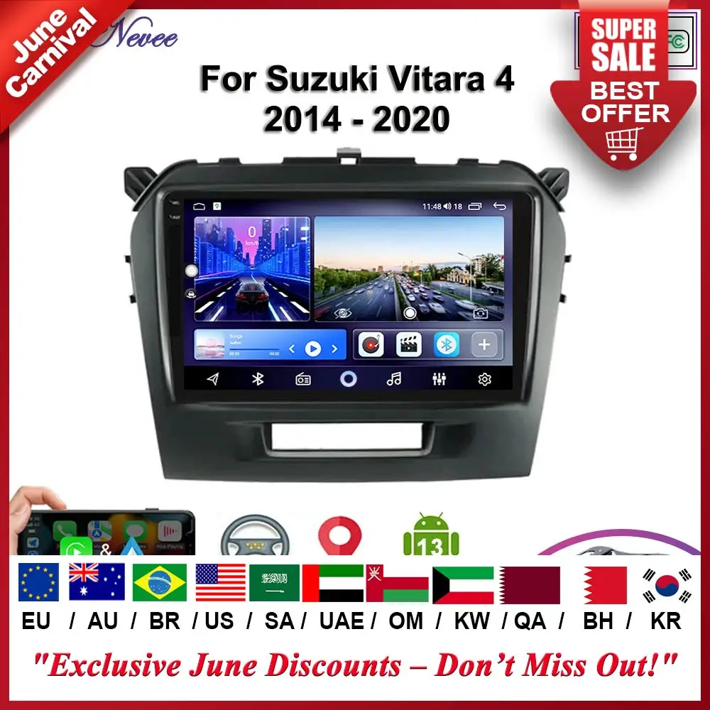 

Автомобильный мультимедийный плеер на Android 13 для Suzuki Vitara 4 2014-2020, GPS, стерео, экран навигации, автомобильный радиоэкран, № 2 Din, 5G, Wi-Fi