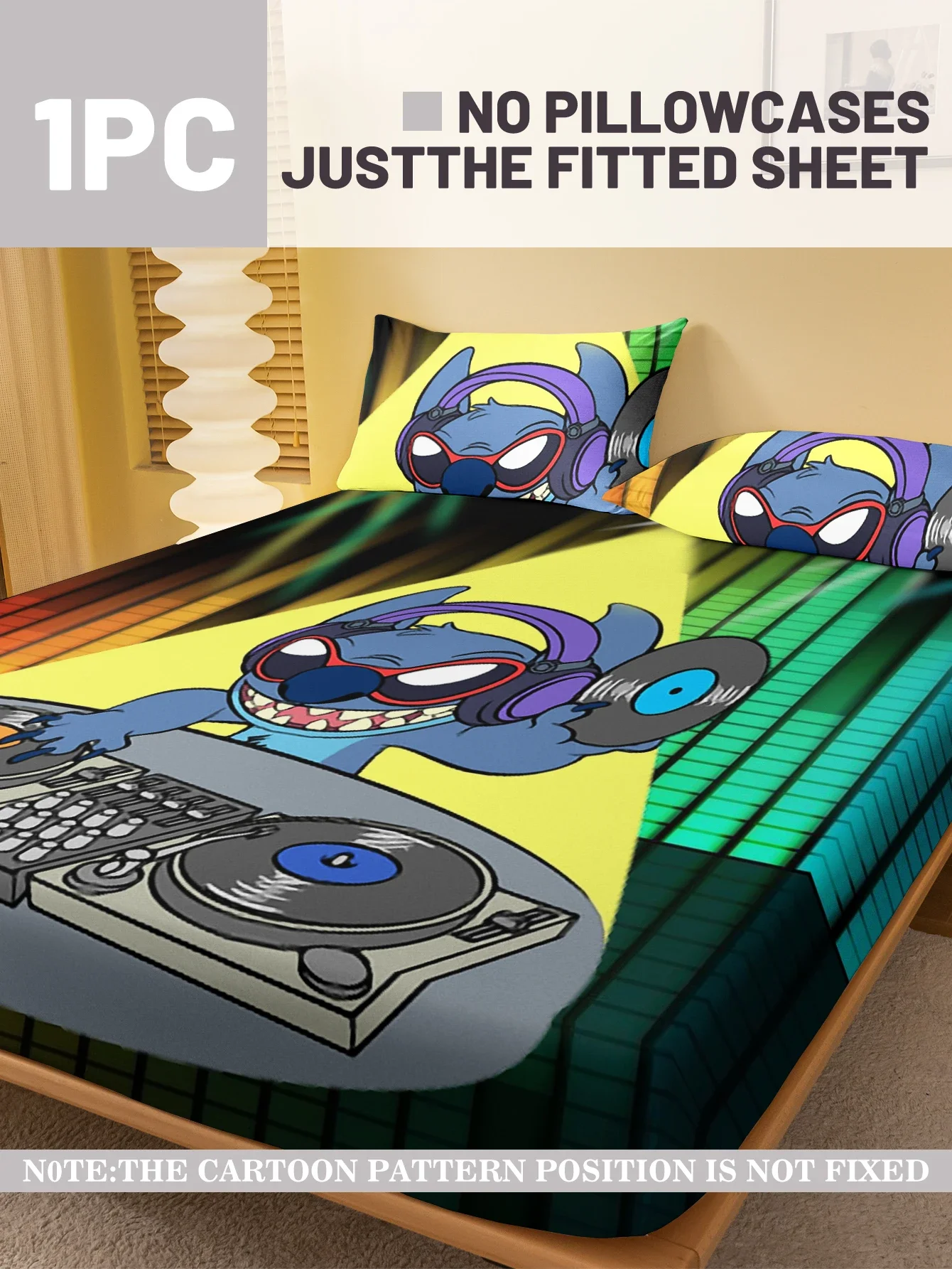 1 cartoon cute Stitch pattern digital printed frosted Fitted Sheet,bedroom printed bed cover,bedding(No pillowcase) 2