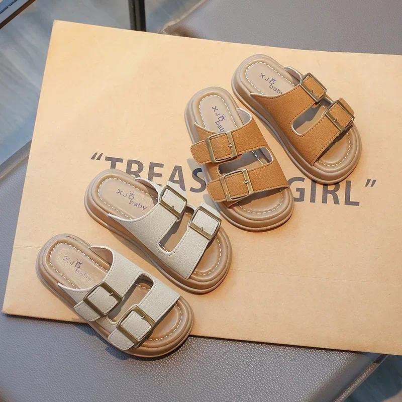 Kids Beach Shoes Outdoors Korean Style Summer New Boys Girls Slippers Non-slip Sof Sole Children Sandals Buckle Decoration
