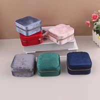 Velvet Jewelry Box For Women Geometric Sqaure Jewelry Storage Case Necklace Ring Earrings Travel Portable Zipper Boxes 4