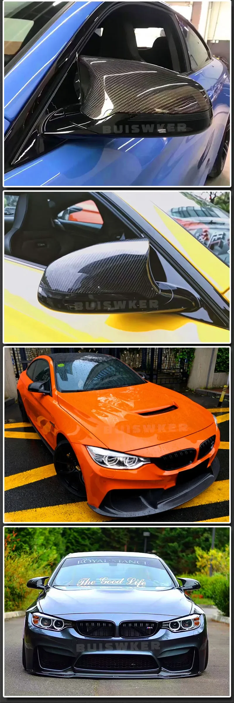 Ein Paar Kohlefaser-Autotür-Rückspiegelabdeckung, Rückspiegelkappe, Ersatz für BMW F80 M3 F82 M4 2015–2018 – Detail 3