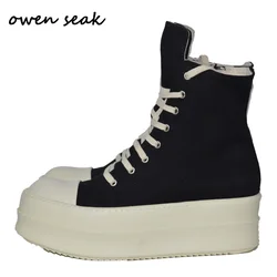 Owen Seak Men Women High Top Platform Sneakers Canvas Lace Up Zipper Casual Boots Flats Black Luxury Heel 7CM Designer Shoes