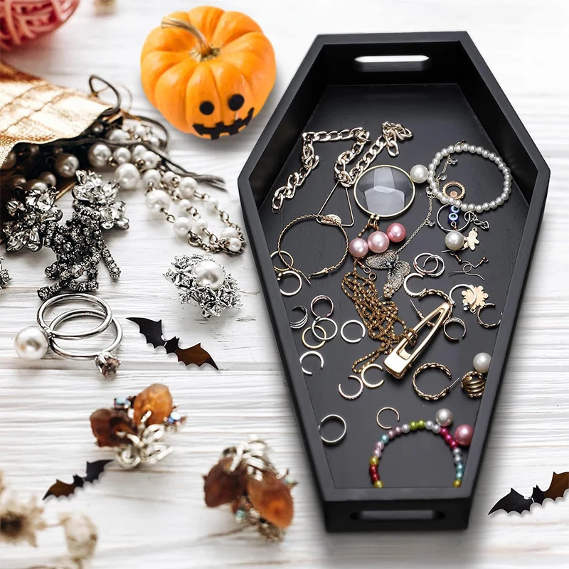 Coffin Shape Black Tray Storage Box Gothic Home Wood Tray Halloween Decoration Birthday ChristmasThanksgiving Day Present Gift 5