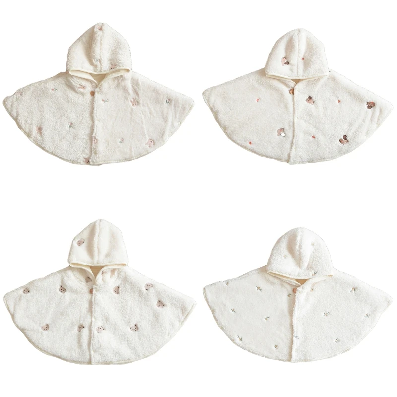 

F62D Baby Toddler Embroidery Hooded Poncho Cape Cloak for JACKET Coat Winter Warm Outfit Outwear Clothes for Newborn Infants