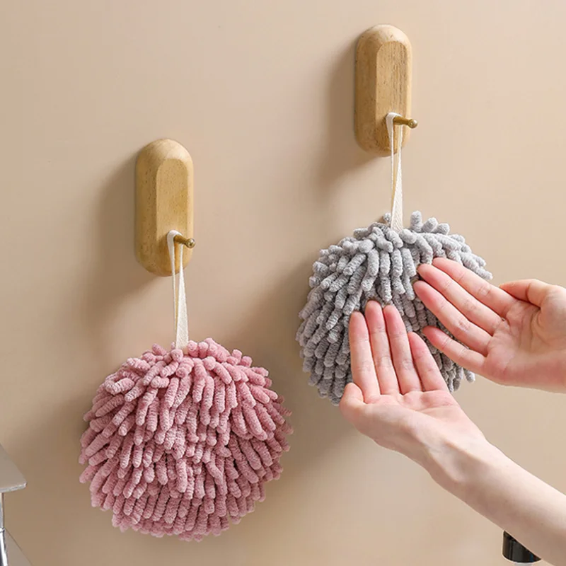 Abcty Soft Absorbent Chenille Hand Towels Ball(6.7'),Quick Dry Hand Bath  Towel, Bathroom Hand Towels with Loop,Wash/Dry,Hanging Kitchen Hand Towels  (Include Wall Hooks) 