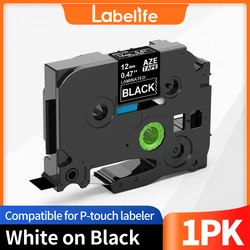 Versatile 12mm Label Maker Tape for Efficient Organization (White on Black)