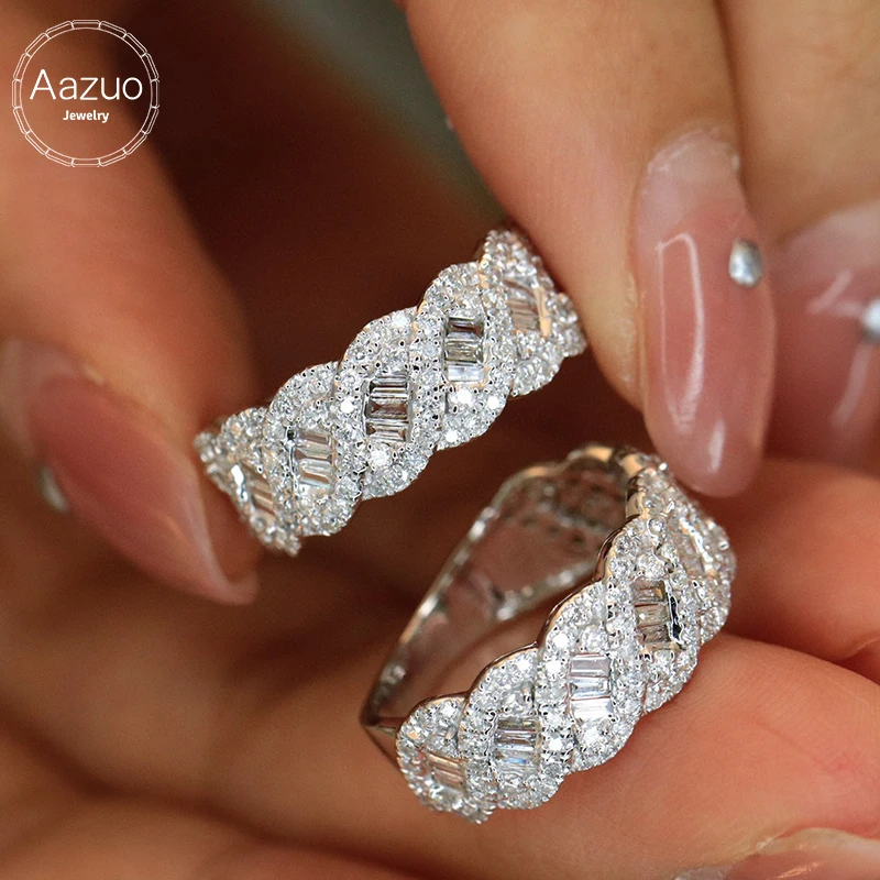 Aazuo18K Solid White Gold Real Diamonds 1.1ct Luxury Hemp Rope Ring Gifted For Woman Deluxe Banquet Jewelry  Woman's Fashion