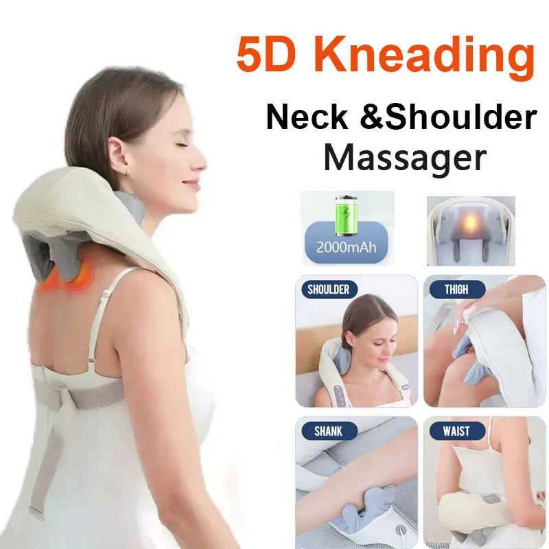 Electric Neck And Back Massager Wireless Neck And Shoulder Kneading Massage Pillow Cervical Back Muscle Relaxing Massage Shawl