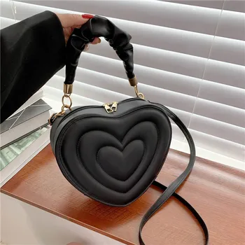 Heart Shape Shoulder Bag Small Pu Leather Top Handle Bag